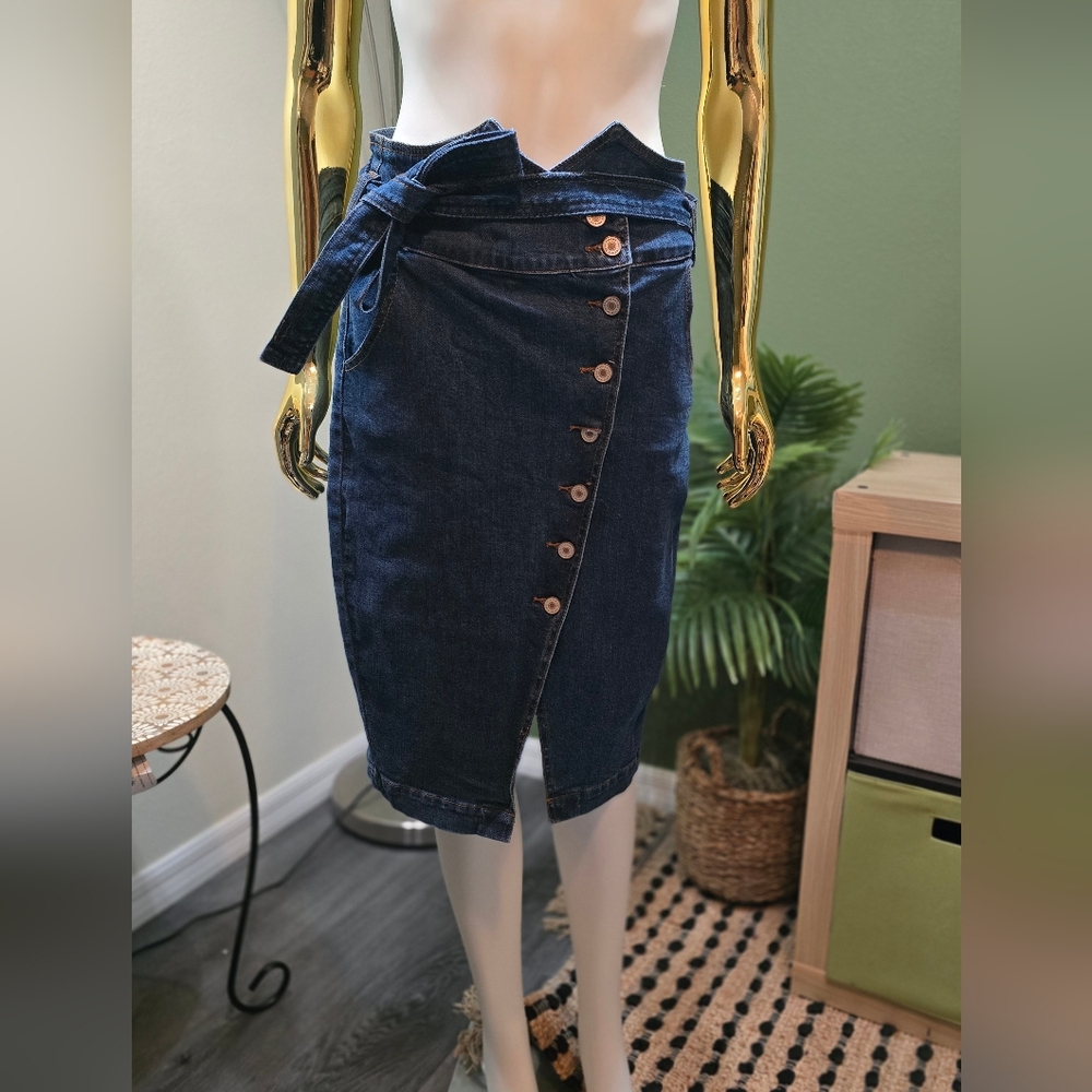 KanCan High Waisted Strappy Jean Skirt Size S - Picture 3 of 8